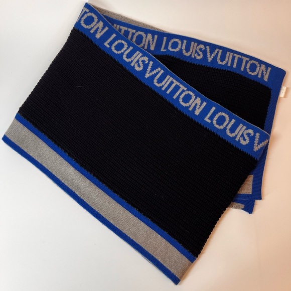 Louis Vuitton 100% wool Blue Logo Scarf 180*30 cm